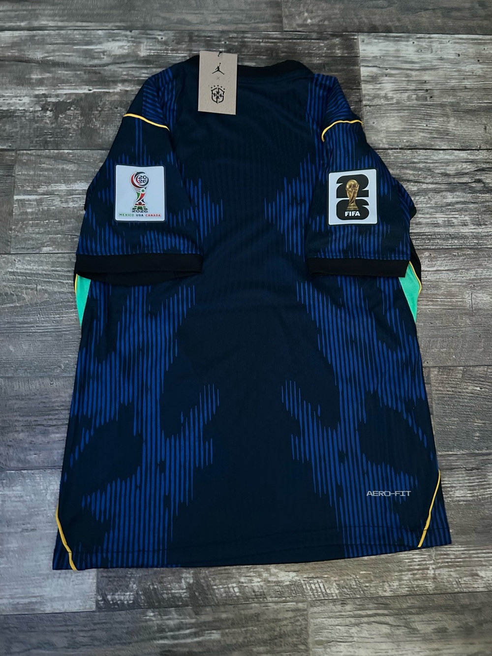 Brazil Navy Blue Soccer Jersey with Yellow & Green Accents - Picture 2 of 2
